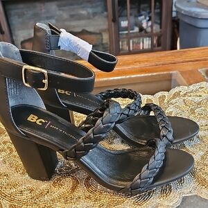 BC Black Braided Strap Women's Heels